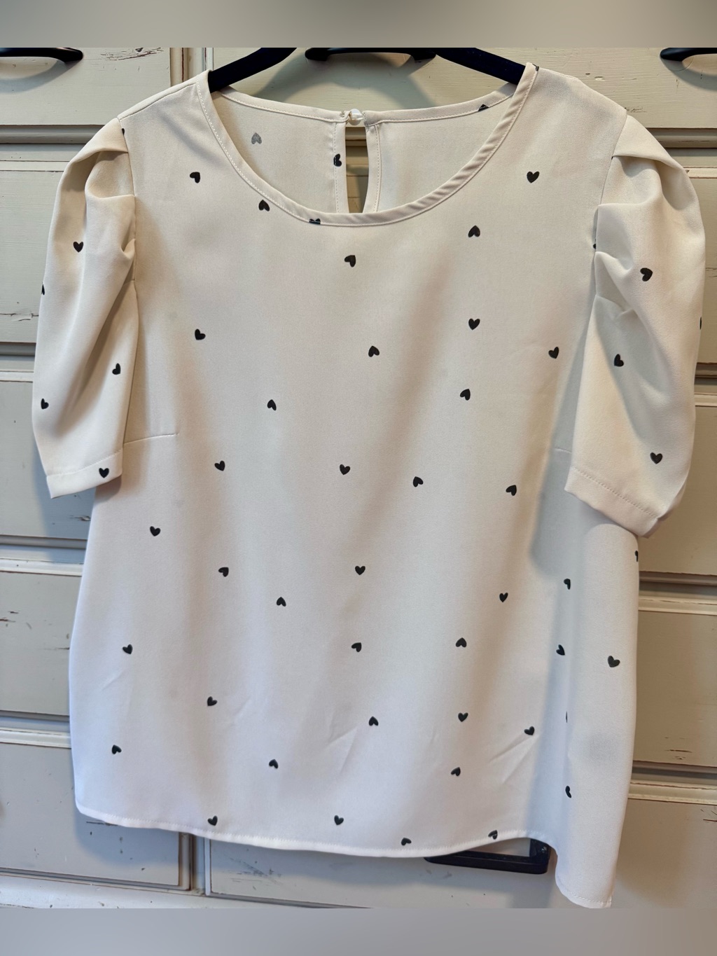 Shein Cream Puff Sleeve Heart Print Blouse
